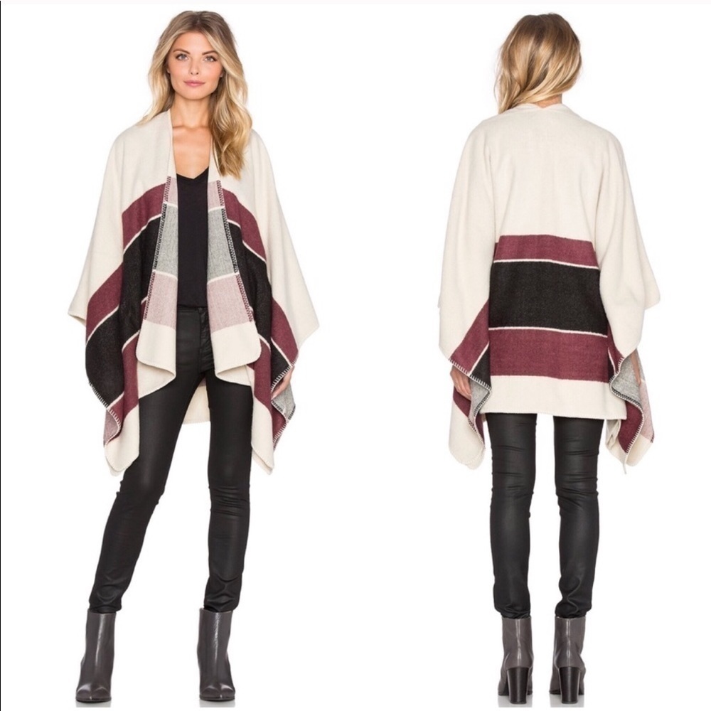 Sanctuary Striped Blanket Poncho Wrap in Natural L